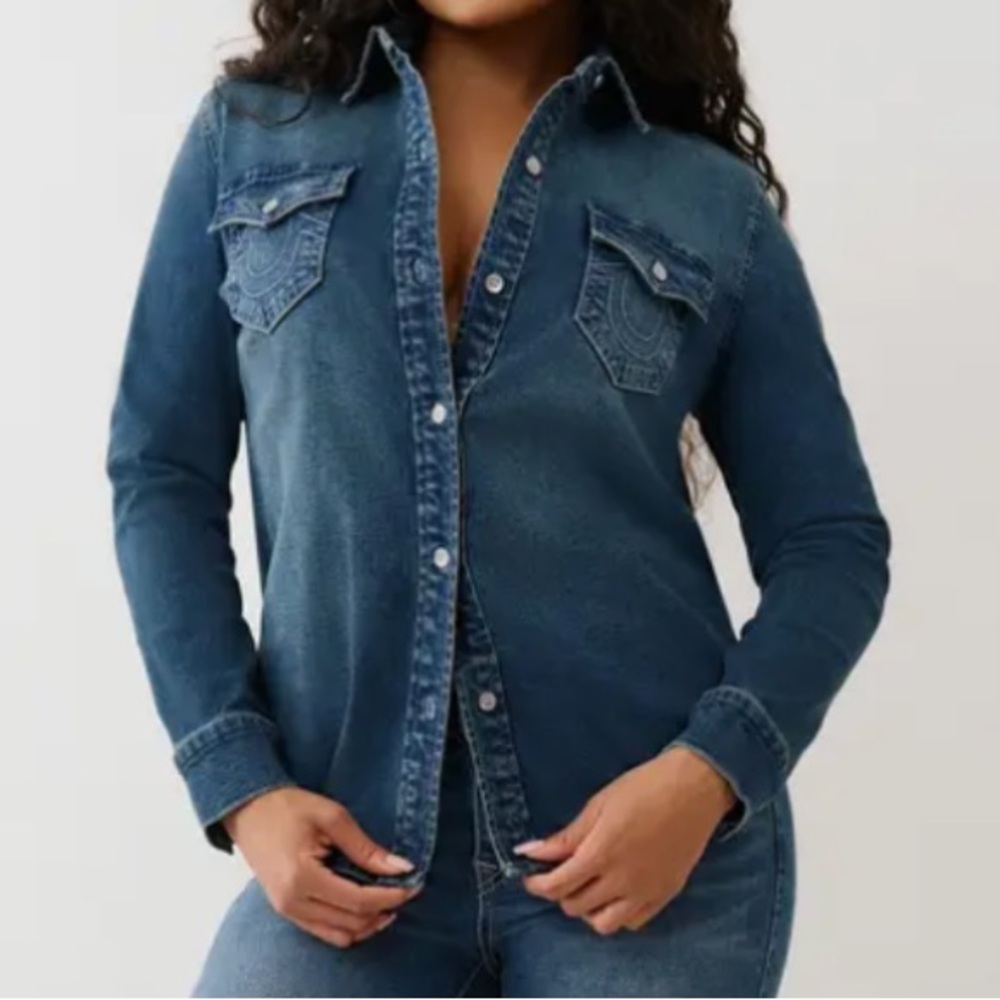 TRUE RELIGION Georgia Denim Glitter Shirt - Picture 5 of 16
